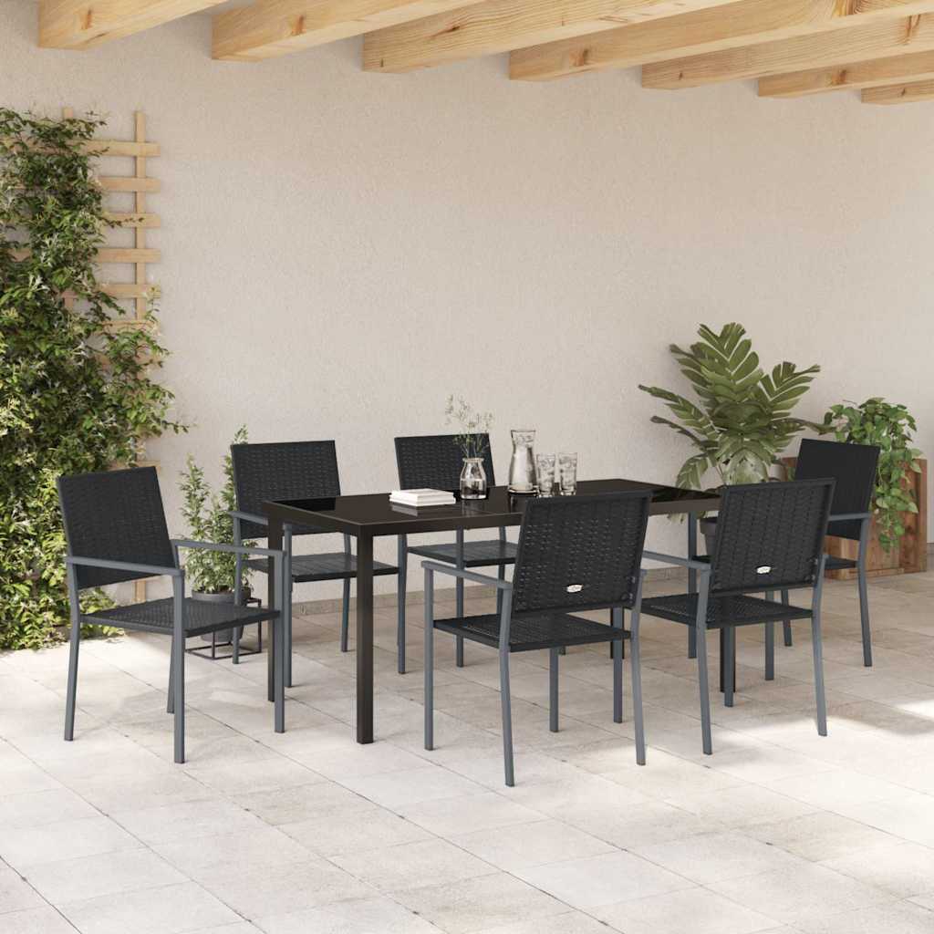 Set da Pranzo per Giardino 7 pcs Nero Poly Rattan - homemem39