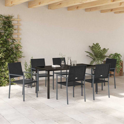 Set da Pranzo per Giardino 7 pcs Nero Poly Rattan - homemem39