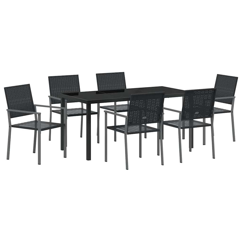 Set da Pranzo per Giardino 7 pcs Nero Poly Rattan - homemem39