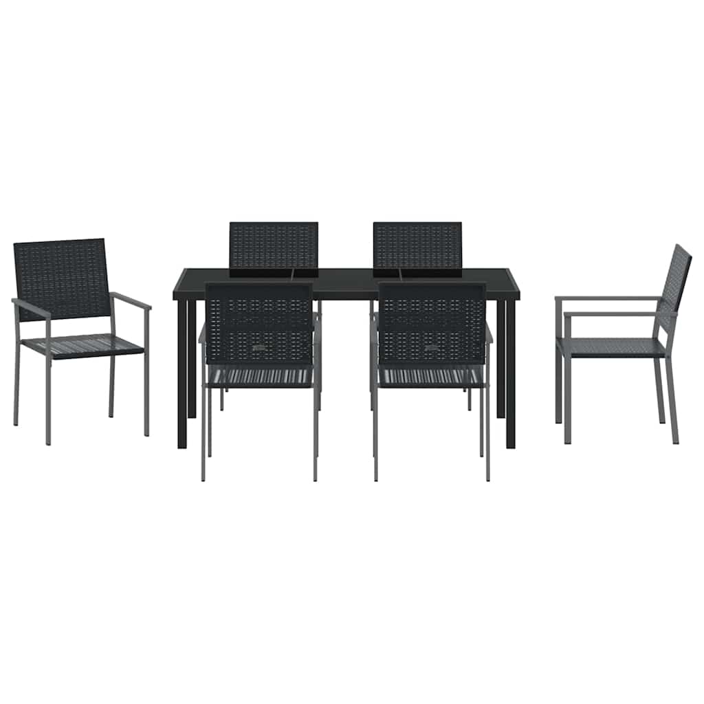 Set da Pranzo per Giardino 7 pcs Nero Poly Rattan - homemem39
