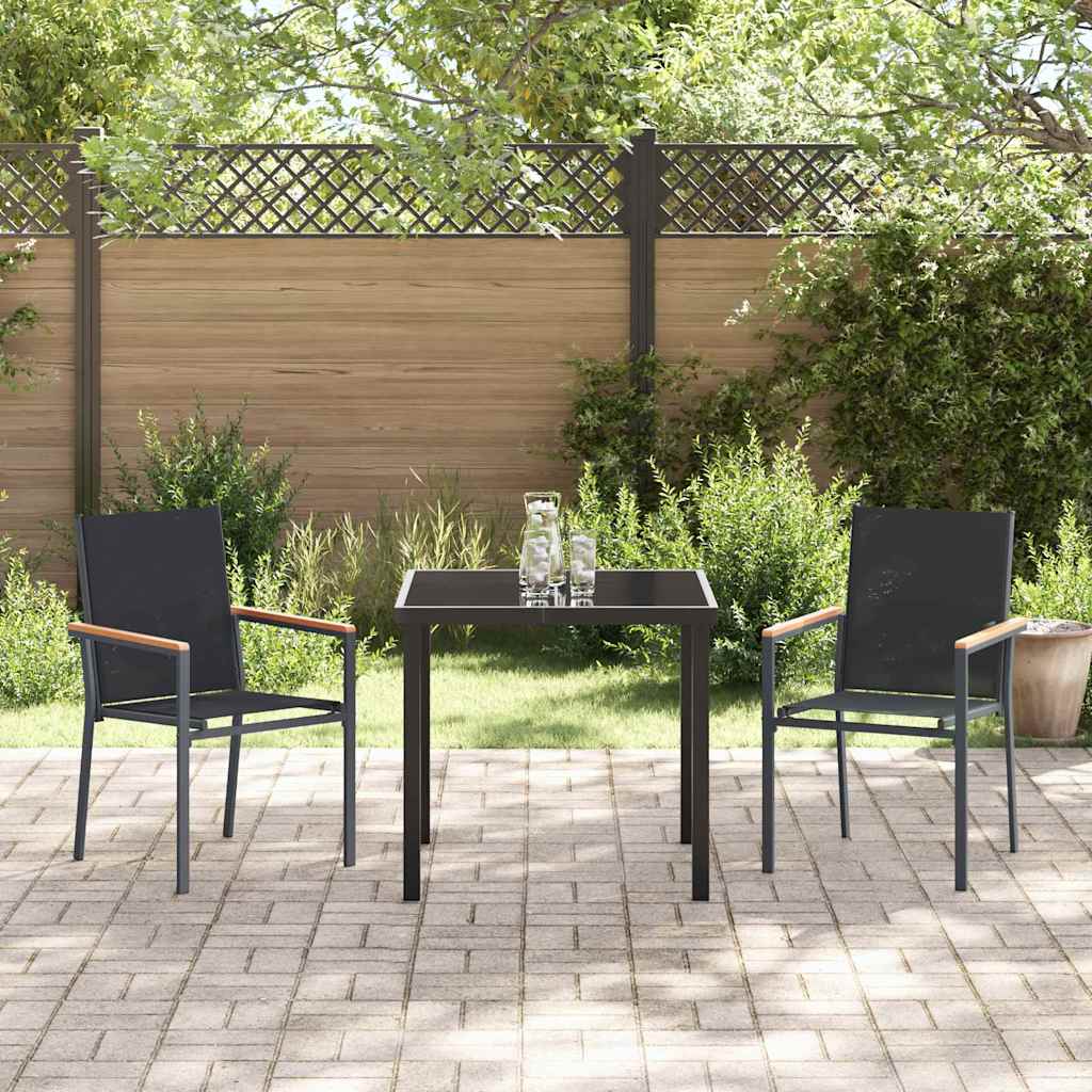 Set da Pranzo per Giardino 3 pcs Nero Textilene e acciaio - homemem39