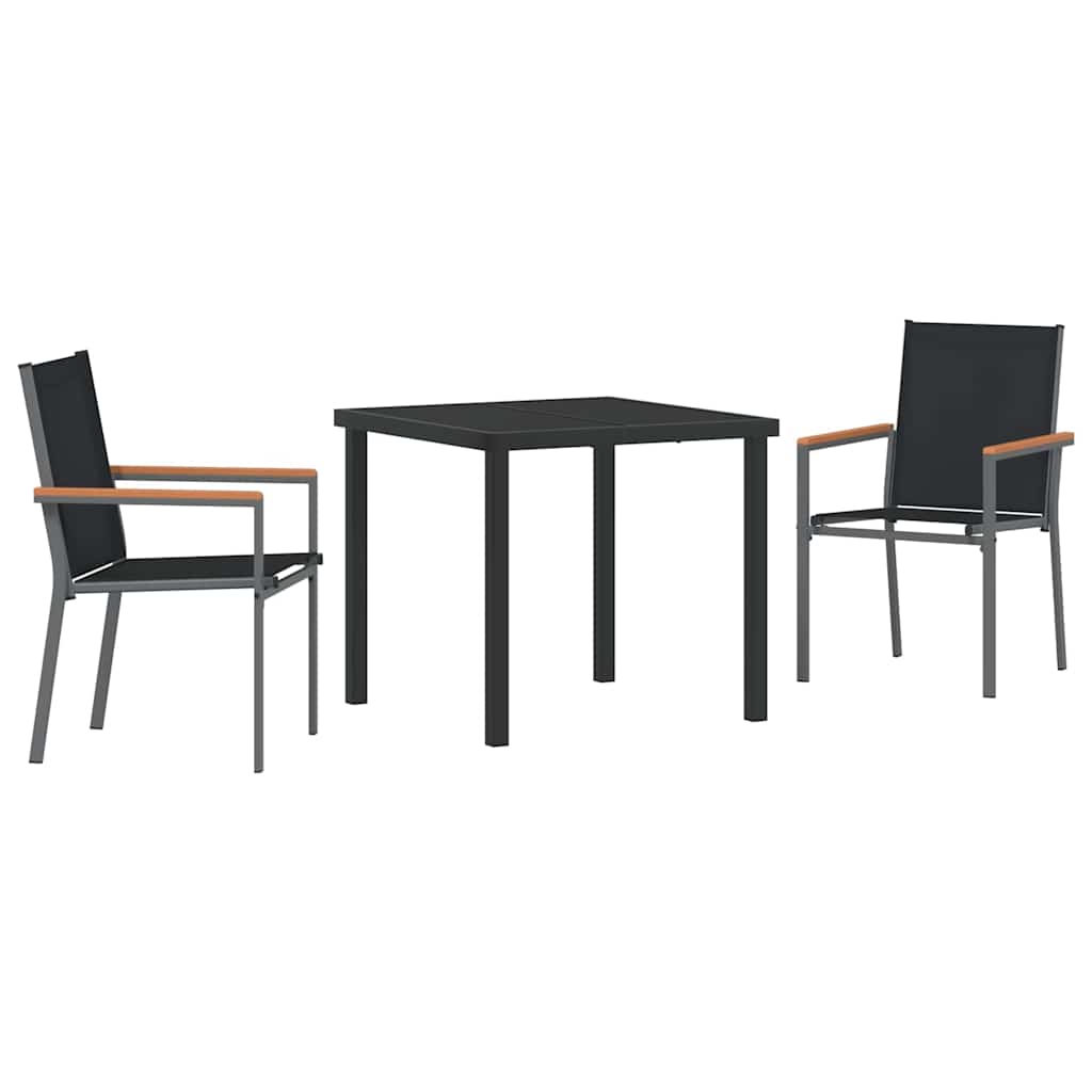 Set da Pranzo per Giardino 3 pcs Nero Textilene e acciaio - homemem39
