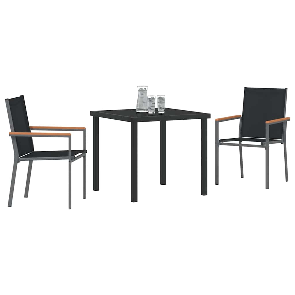 Set da Pranzo per Giardino 3 pcs Nero Textilene e acciaio - homemem39