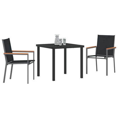 Set da Pranzo per Giardino 3 pcs Nero Textilene e acciaio - homemem39
