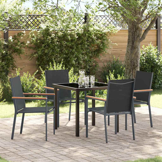 Set da Pranzo per Giardino 5 pcs Nero Textilene e acciaio - homemem39