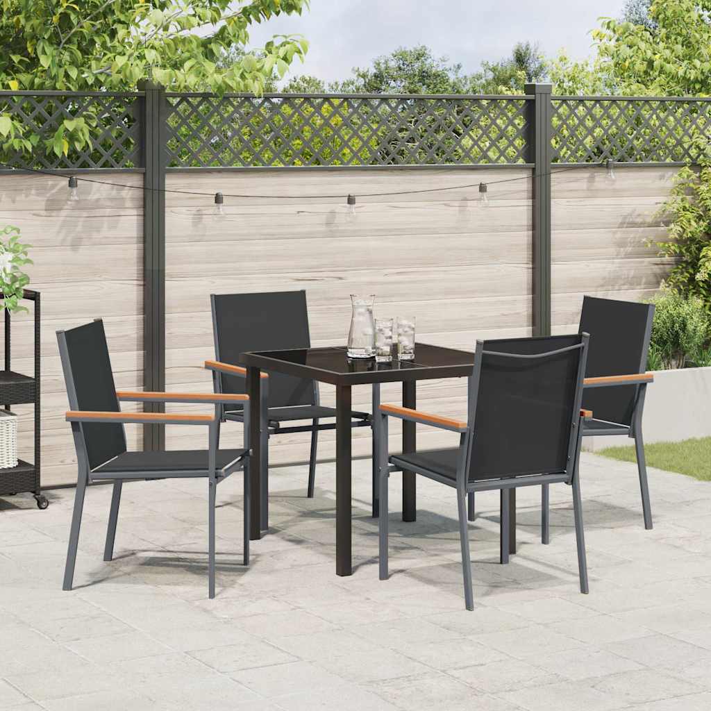 Set da Pranzo per Giardino 5 pcs Nero Textilene e acciaio - homemem39