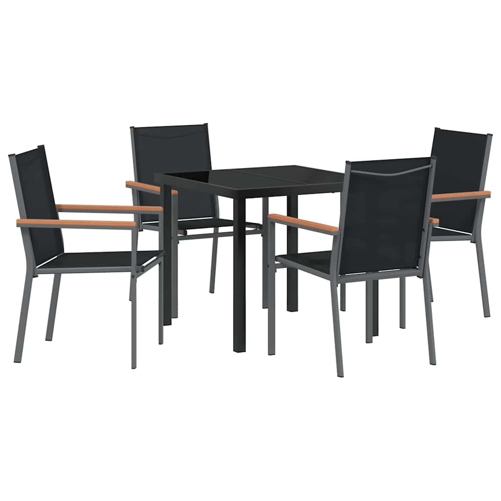 Set da Pranzo per Giardino 5 pcs Nero Textilene e acciaio - homemem39