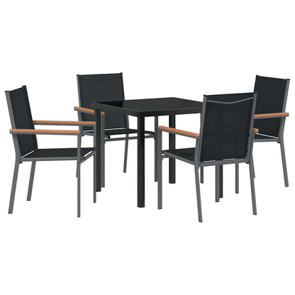 Set da Pranzo per Giardino 5 pcs Nero Textilene e acciaio - homemem39