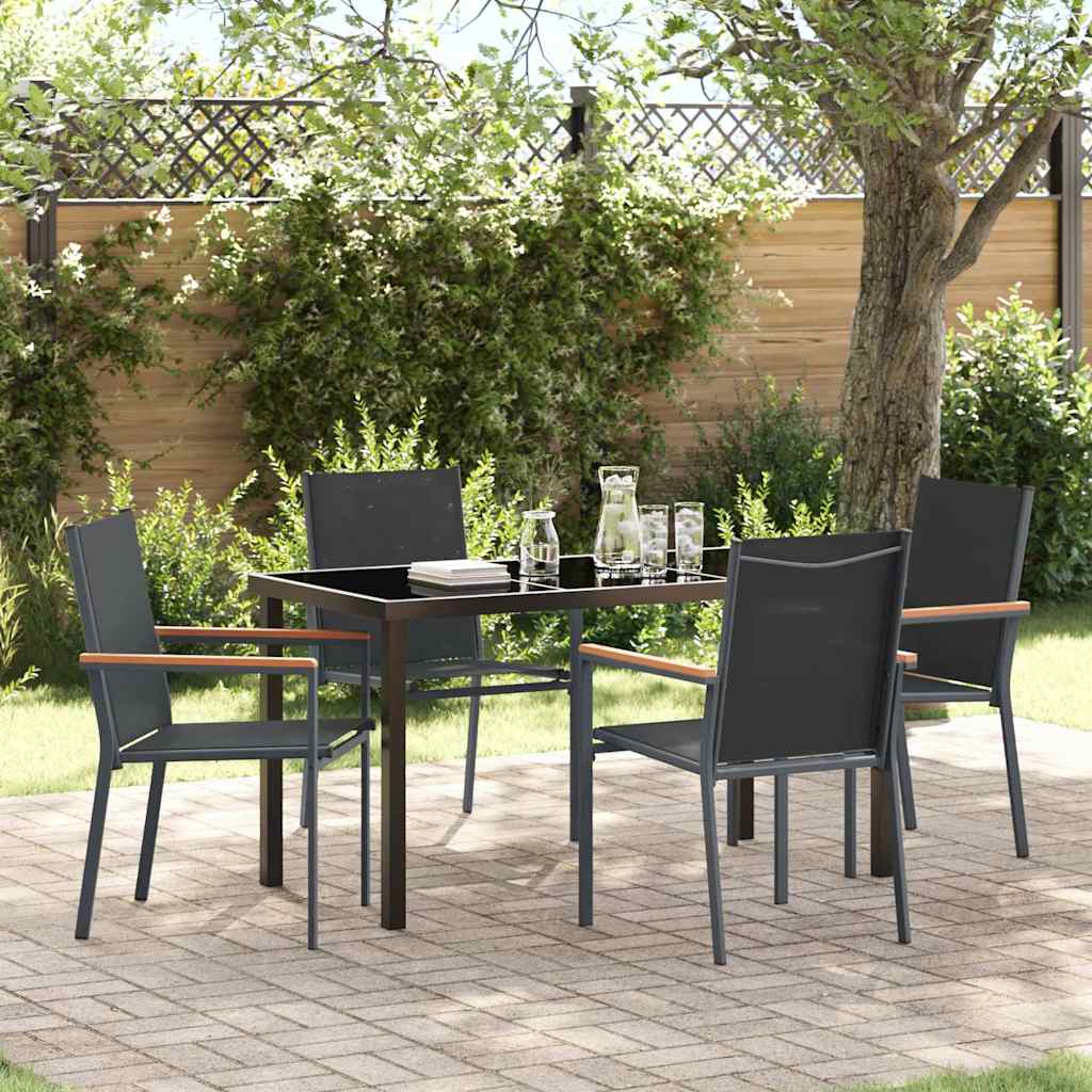 Set da Pranzo per Giardino 5 pcs Nero Textilene e acciaio - homemem39