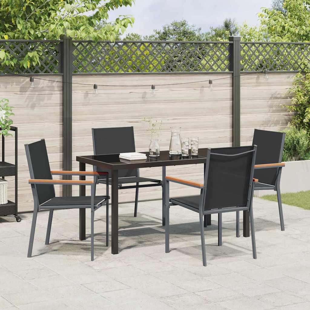 Set da Pranzo per Giardino 5 pcs Nero Textilene e acciaio - homemem39