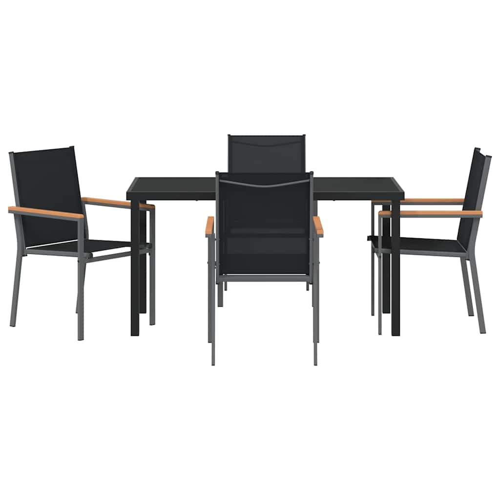 Set da Pranzo per Giardino 5 pcs Nero Textilene e acciaio - homemem39