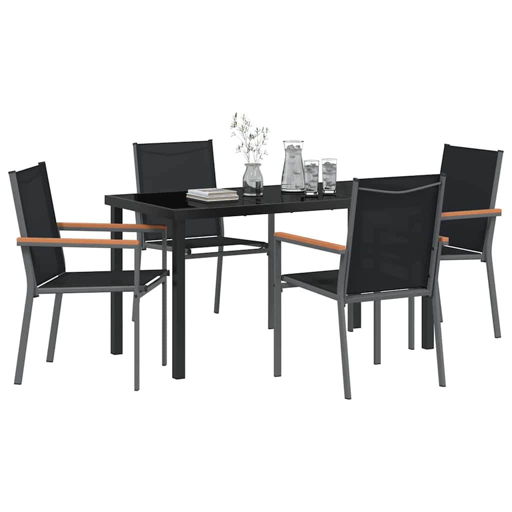 Set da Pranzo per Giardino 5 pcs Nero Textilene e acciaio - homemem39