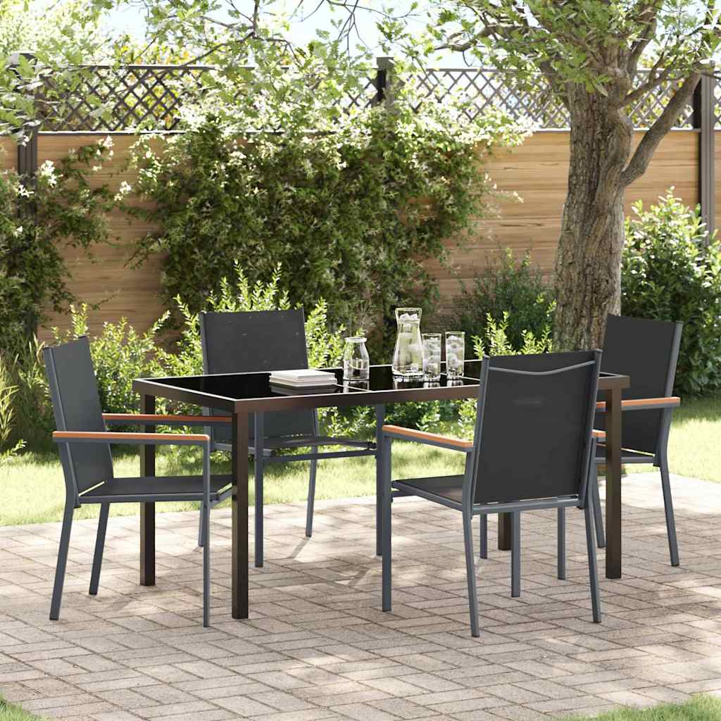 Set da Pranzo per Giardino 5 pcs Nero Textilene e acciaio - homemem39