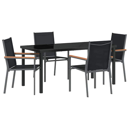 Set da Pranzo per Giardino 5 pcs Nero Textilene e acciaio - homemem39