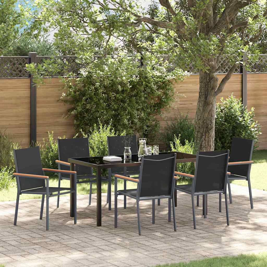 Set da Pranzo per Giardino 7 pcs Nero Textilene e acciaio - homemem39
