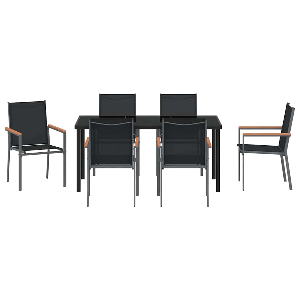 Set da Pranzo per Giardino 7 pcs Nero Textilene e acciaio - homemem39