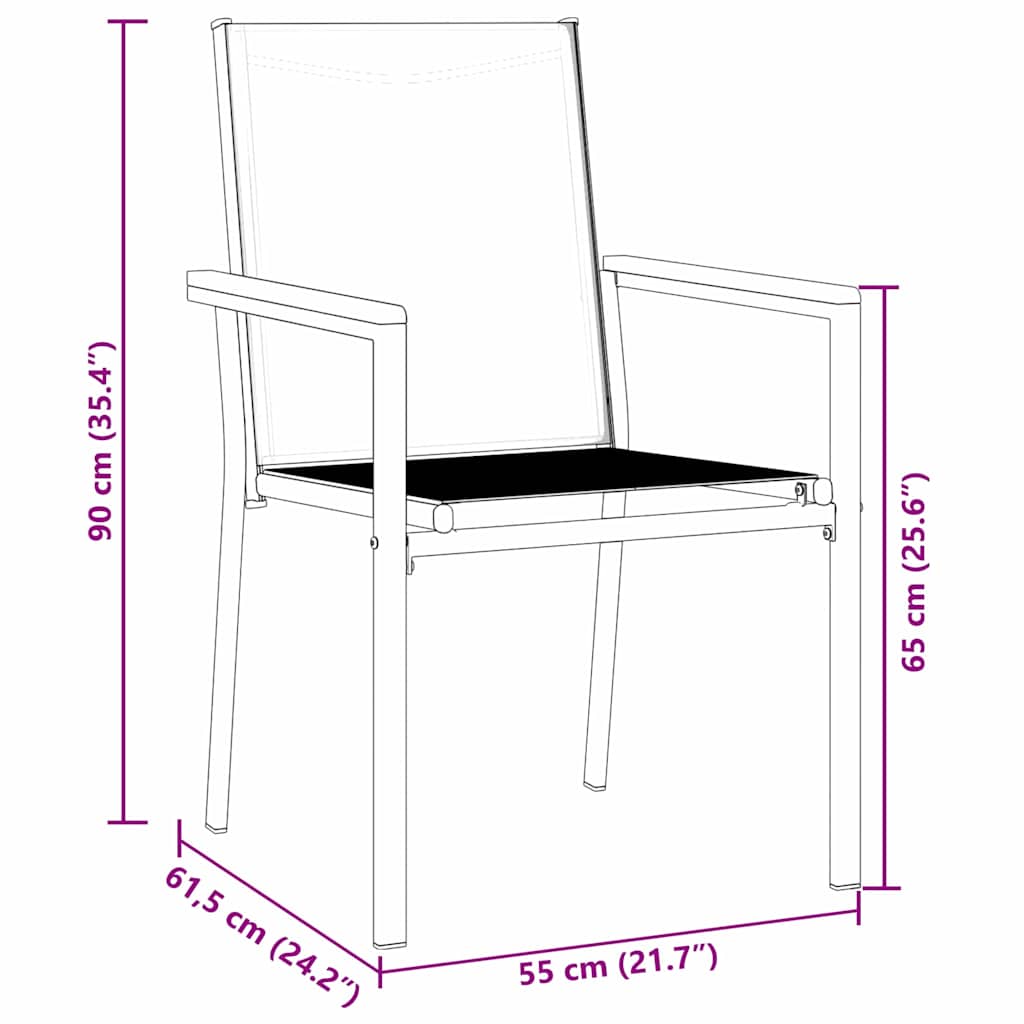Set da Pranzo per Giardino 7 pcs Nero Textilene e acciaio - homemem39