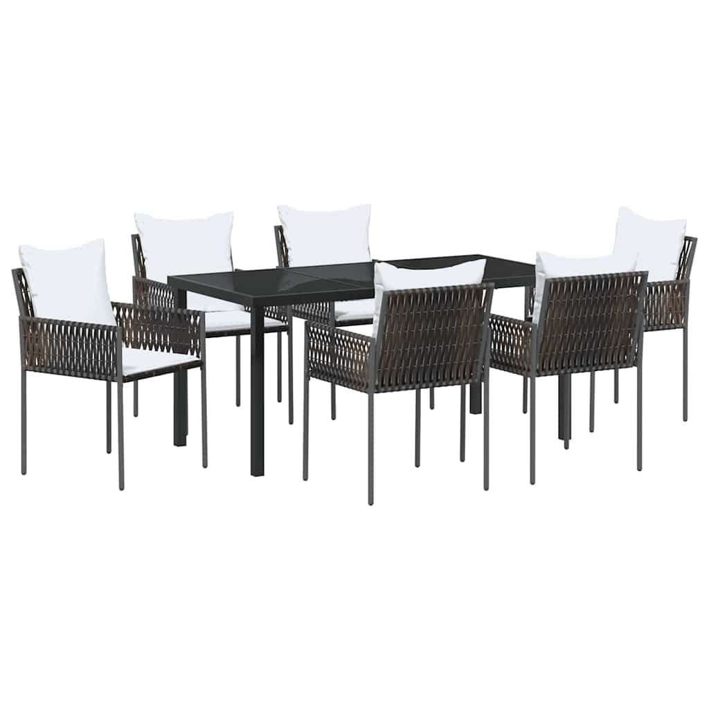 Set da Pranzo per Giardino 7 pcs Marrone Poly Rattan - homemem39