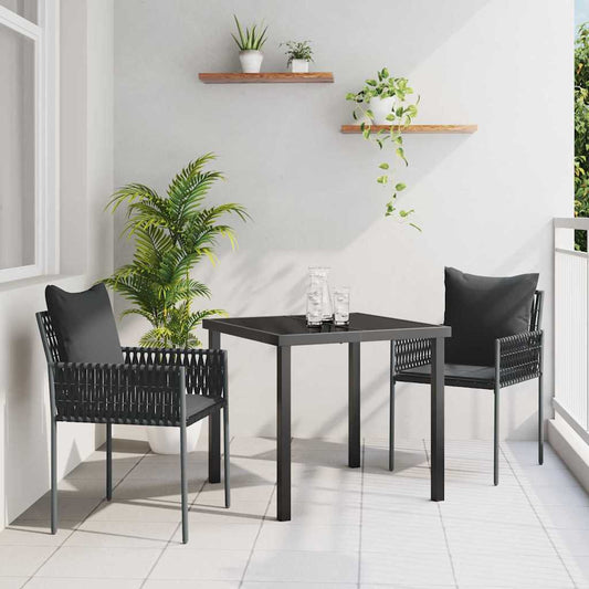 Set da Pranzo per Giardino 3 pcs Nero Poly Rattan - homemem39