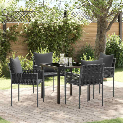 Set da Pranzo per Giardino 5 pcs Nero Poly Rattan - homemem39