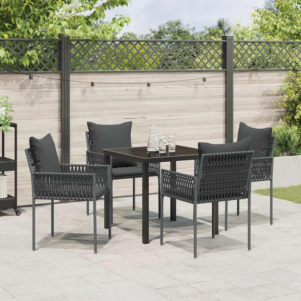 Set da Pranzo per Giardino 5 pcs Nero Poly Rattan - homemem39