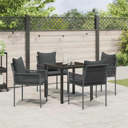 Set da Pranzo per Giardino 5 pcs Nero Poly Rattan - homemem39