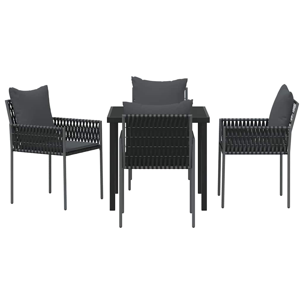 Set da Pranzo per Giardino 5 pcs Nero Poly Rattan - homemem39