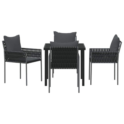 Set da Pranzo per Giardino 5 pcs Nero Poly Rattan - homemem39