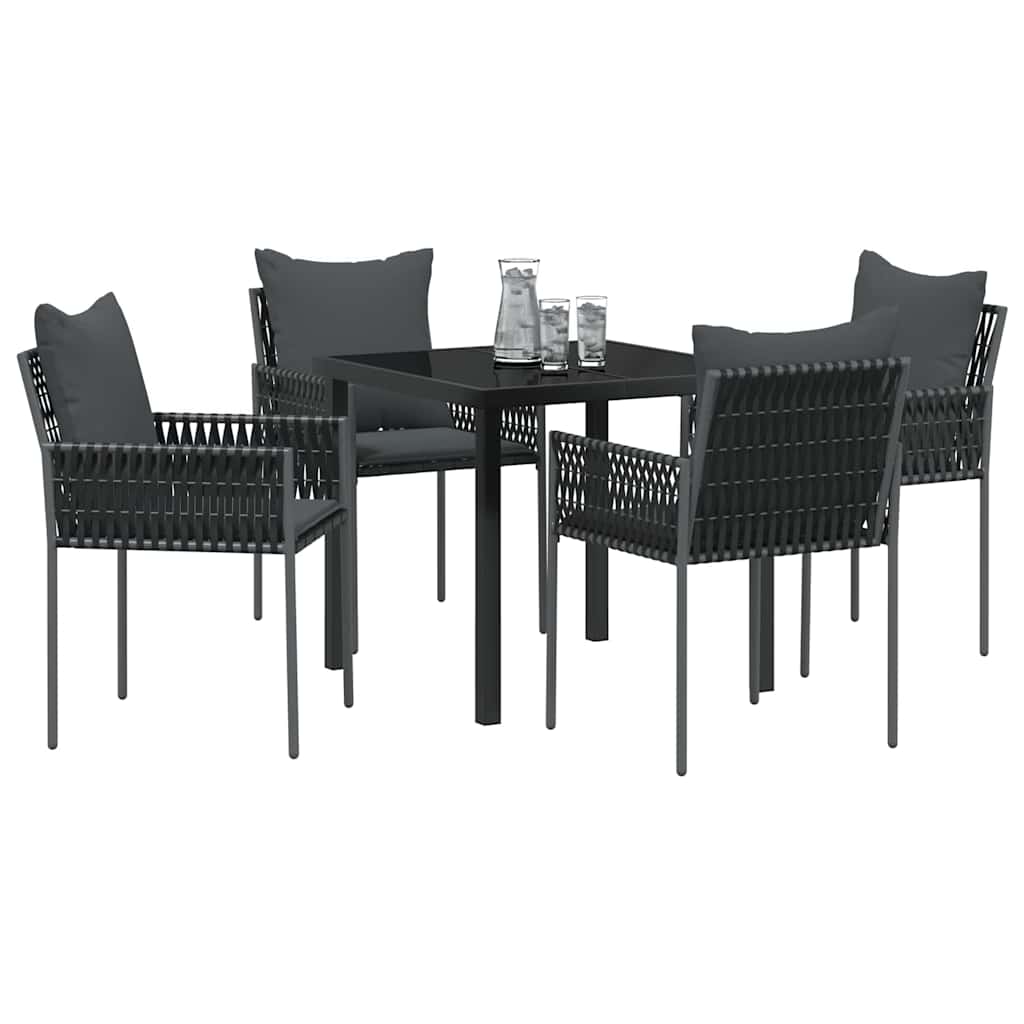Set da Pranzo per Giardino 5 pcs Nero Poly Rattan - homemem39