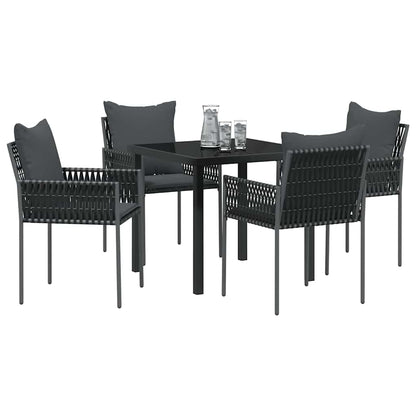 Set da Pranzo per Giardino 5 pcs Nero Poly Rattan - homemem39