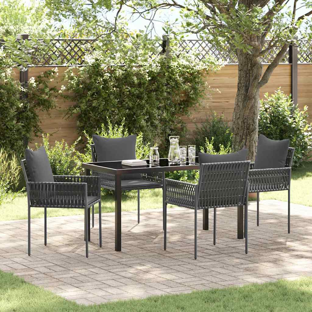Set da Pranzo per Giardino 5 pcs Nero Poly Rattan - homemem39