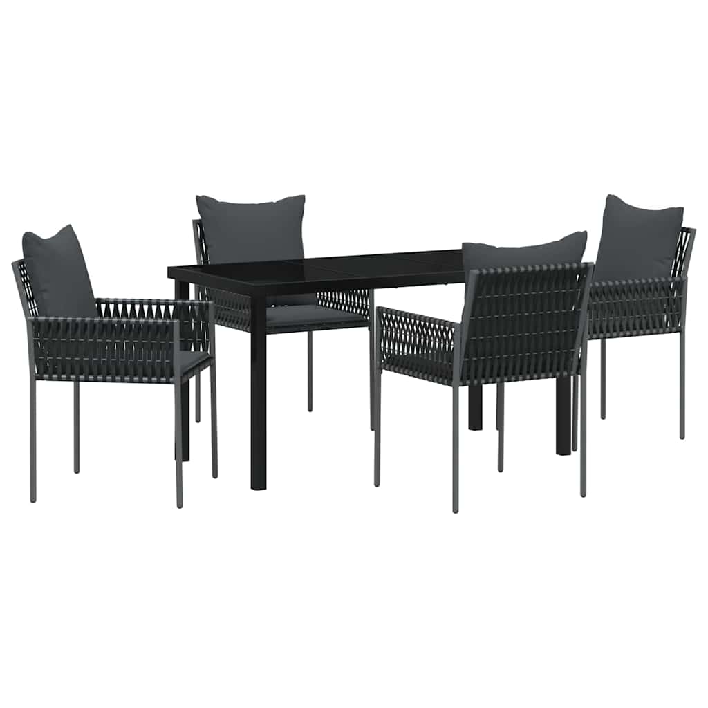 Set da Pranzo per Giardino 5 pcs Nero Poly Rattan - homemem39
