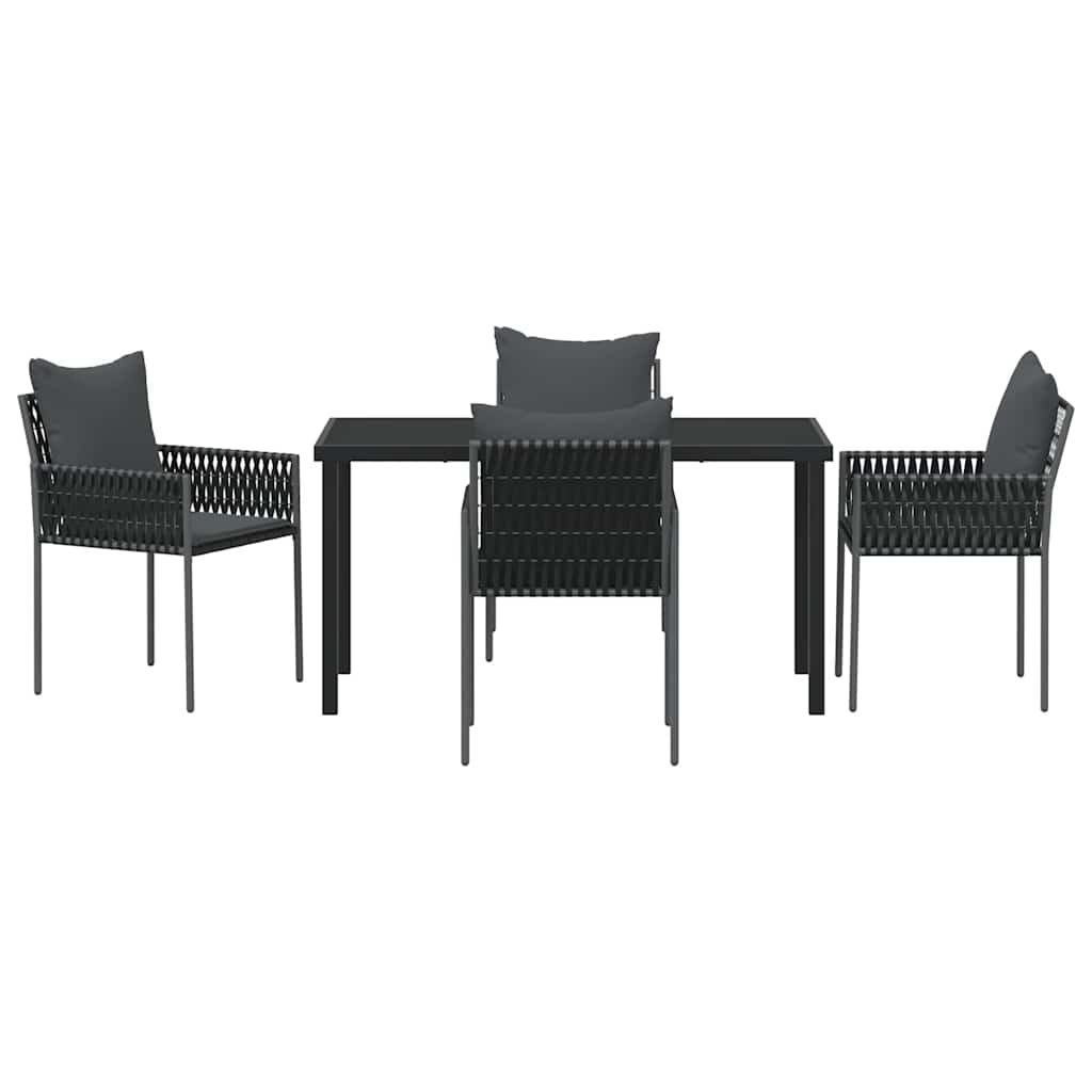 Set da Pranzo per Giardino 5 pcs Nero Poly Rattan - homemem39