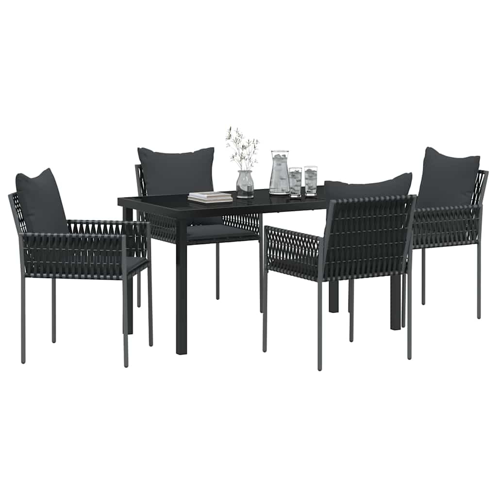 Set da Pranzo per Giardino 5 pcs Nero Poly Rattan - homemem39