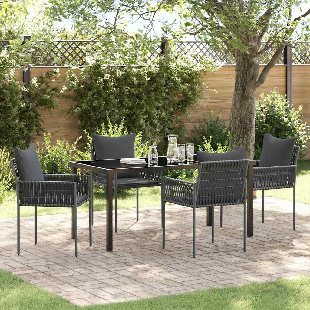Set da Pranzo per Giardino 5 pcs Nero Poly Rattan - homemem39