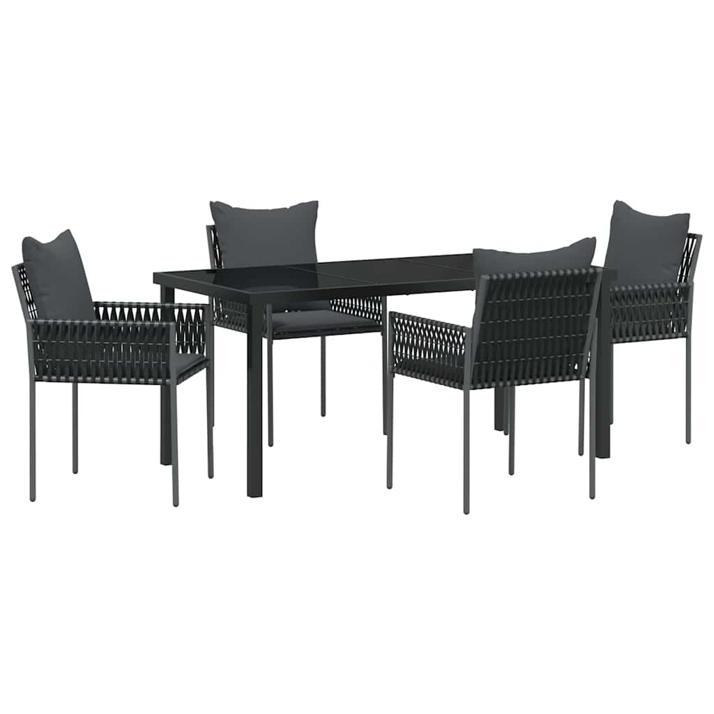 Set da Pranzo per Giardino 5 pcs Nero Poly Rattan - homemem39
