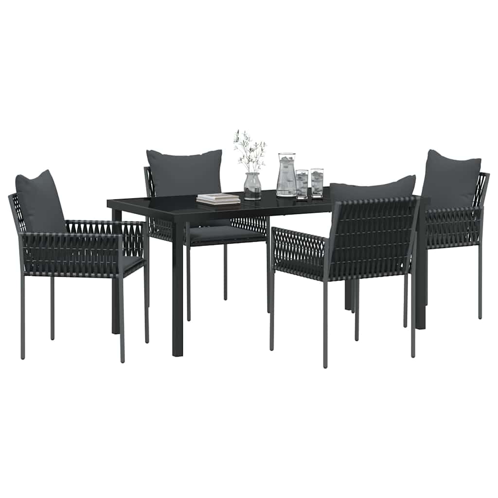 Set da Pranzo per Giardino 5 pcs Nero Poly Rattan - homemem39