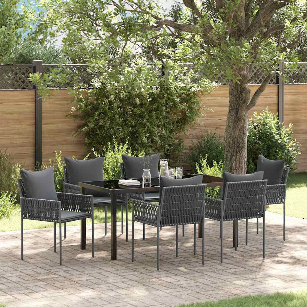 Set da Pranzo per Giardino 7 pcs Nero Poly Rattan - homemem39