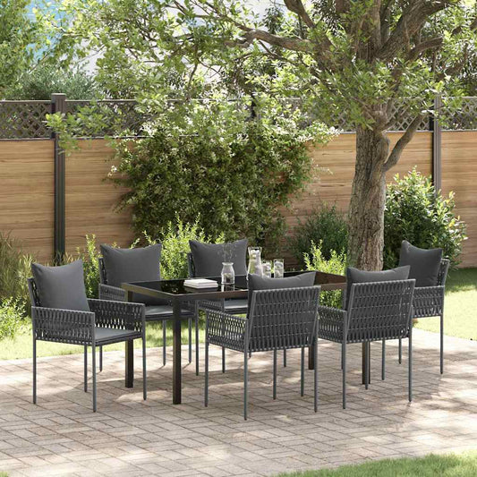 Set da Pranzo per Giardino 7 pcs Nero Poly Rattan - homemem39