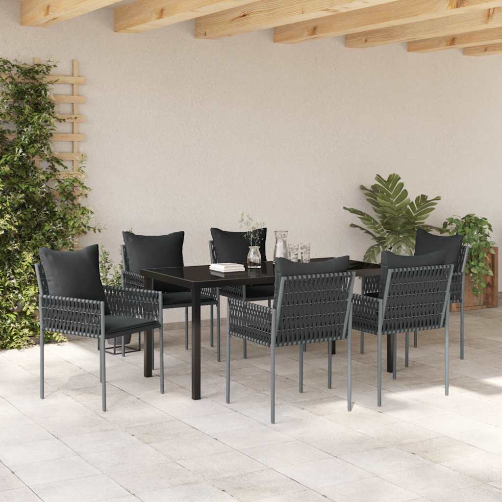 Set da Pranzo per Giardino 7 pcs Nero Poly Rattan - homemem39