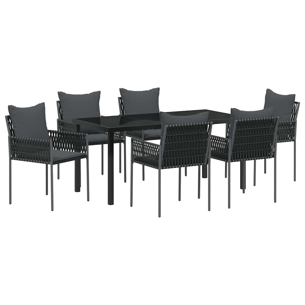 Set da Pranzo per Giardino 7 pcs Nero Poly Rattan - homemem39