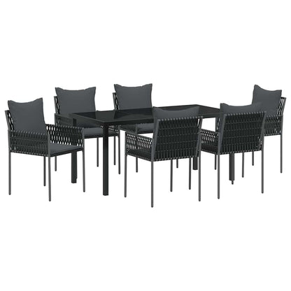Set da Pranzo per Giardino 7 pcs Nero Poly Rattan - homemem39