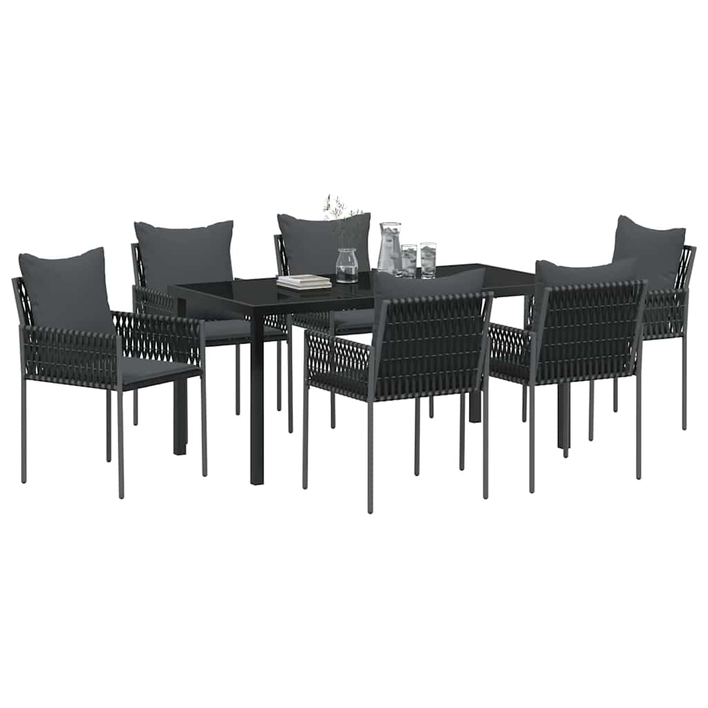 Set da Pranzo per Giardino 7 pcs Nero Poly Rattan - homemem39