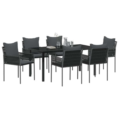 Set da Pranzo per Giardino 7 pcs Nero Poly Rattan - homemem39
