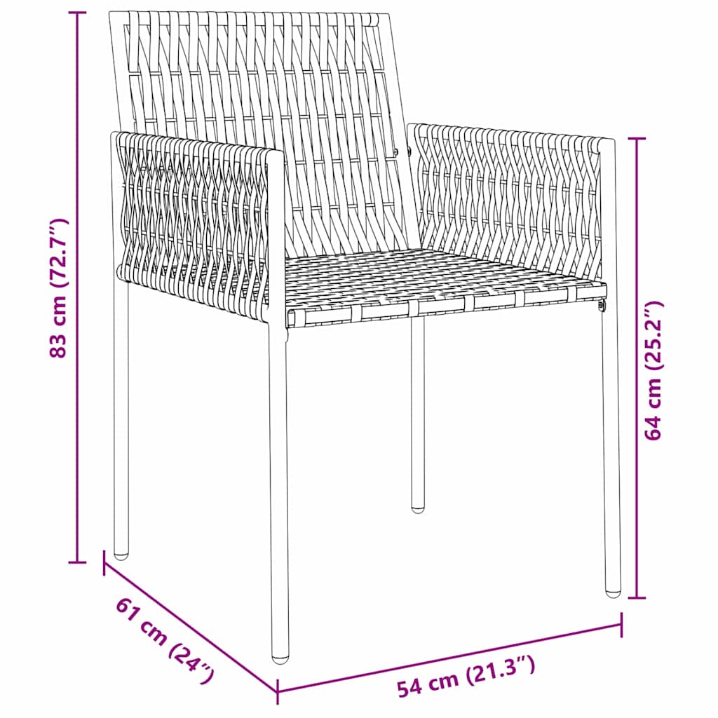 Set da Pranzo per Giardino 7 pcs Nero e Grigio Rattan in PE | homemem39