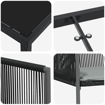 Set da Pranzo per Giardino 3 pcs Nero Poly Rattan - homemem39