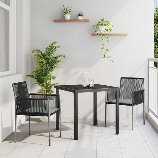 Set da Pranzo per Giardino 3 pcs Nero Poly Rattan - homemem39