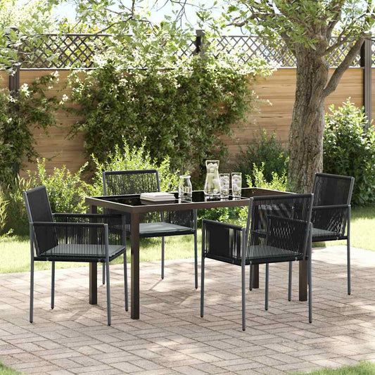 Set da Pranzo per Giardino 5 pcs Nero Poly Rattan - homemem39