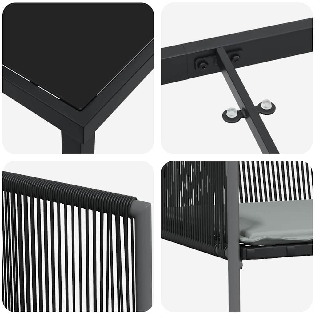 Set da Pranzo per Giardino 7 pcs Nero Poly Rattan - homemem39