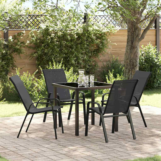 Set da Pranzo per Giardino 5 pcs Nero Textilene e acciaio - homemem39